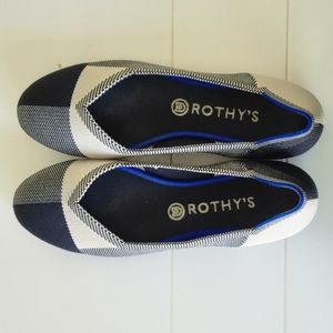 Rothy's The Flat Round Cap Toe Black and Cream Plaid Retired Pattern Size 10